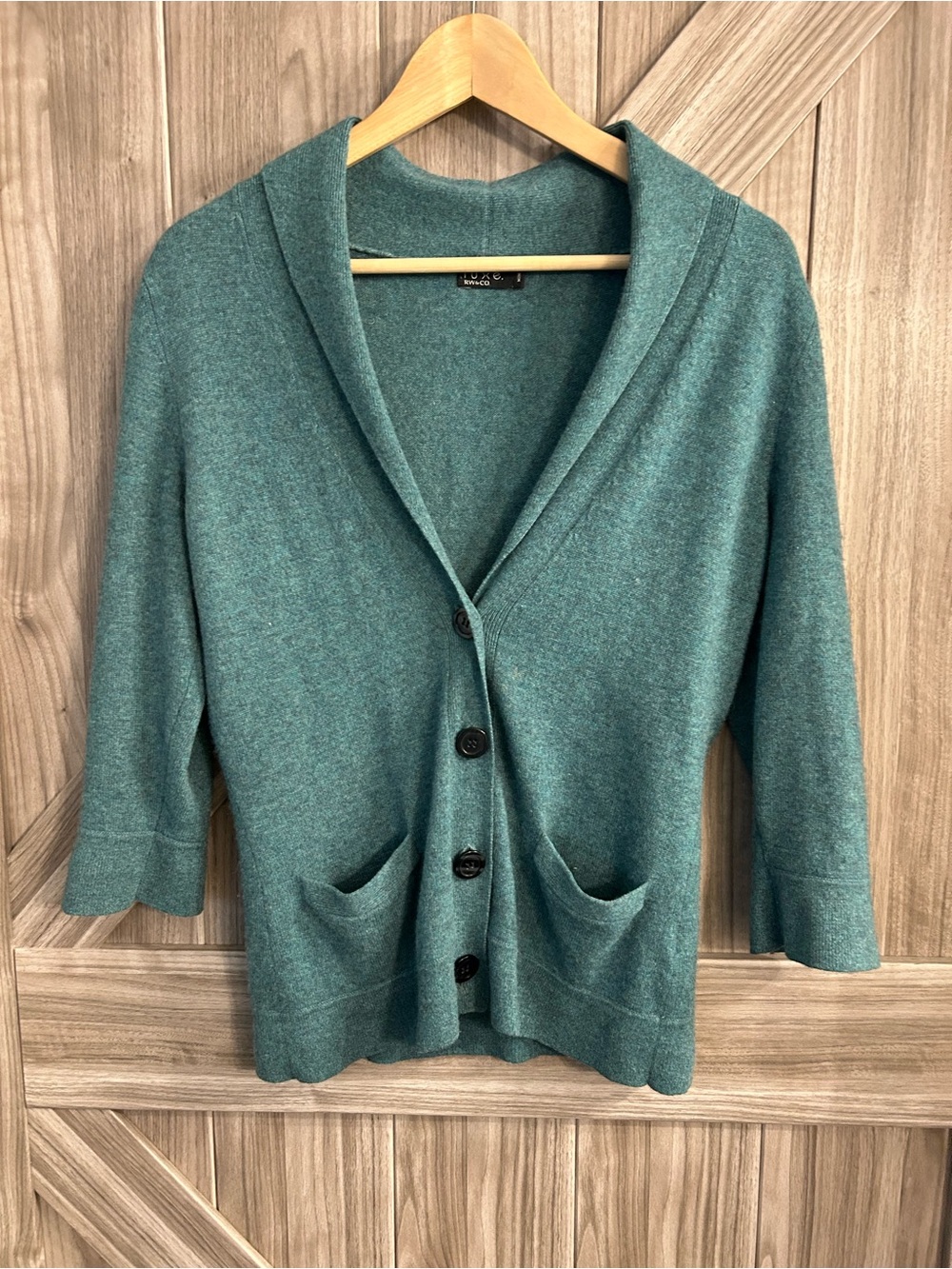 * RW&CO. Luxe 100% Cashmere Shawl Collar Cardigan – Teal Green Spring, Medium